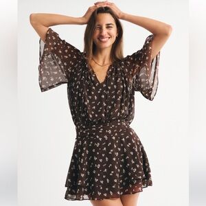Abercrombie and fitch NEW Angel Sleeve Sheer Mini Dress brown and white floral